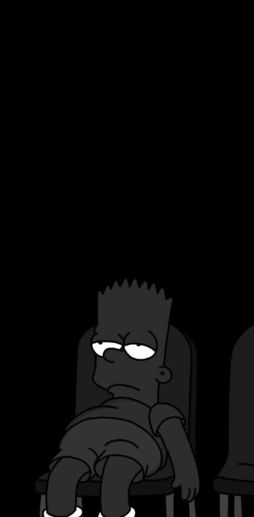 Sad Bart Simpson wallpaper sitting alone dark minimal background moody animated character
