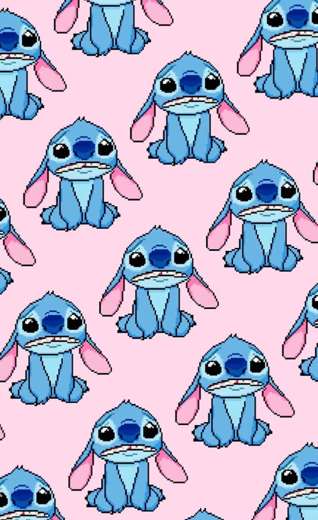 Sad Blue-Eared Characters Wallpaper on Soft Pink Background