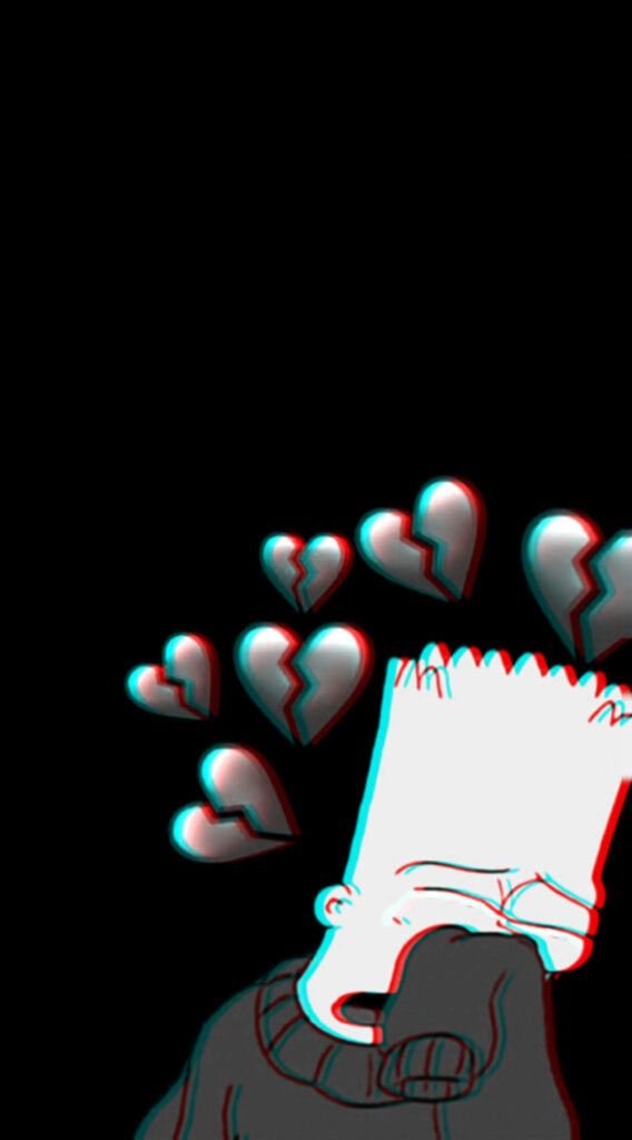 Sad crying Bart Simpson with broken hearts on dark background emotional heartbreak wallpaper