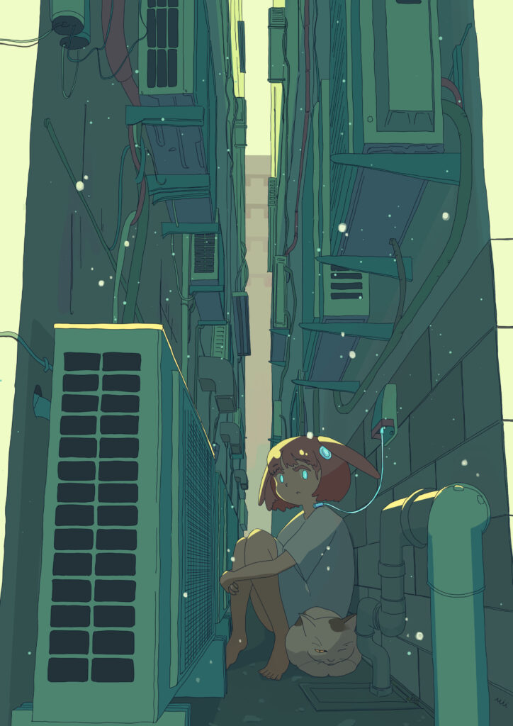 Melancholic Anime Wallpaper: Sad Girl in Alleyway Art
