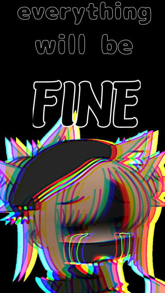 Sad glitched girl with cat ears glitchcore wallpaper dark emo RGB effect everything will be fine