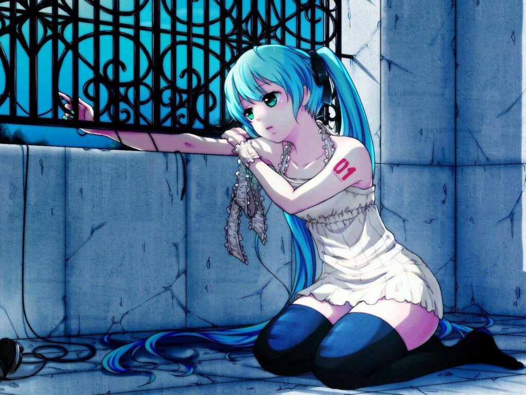 Sad Hatsune Miku Wallpaper - Melancholic Anime Girl Art Background