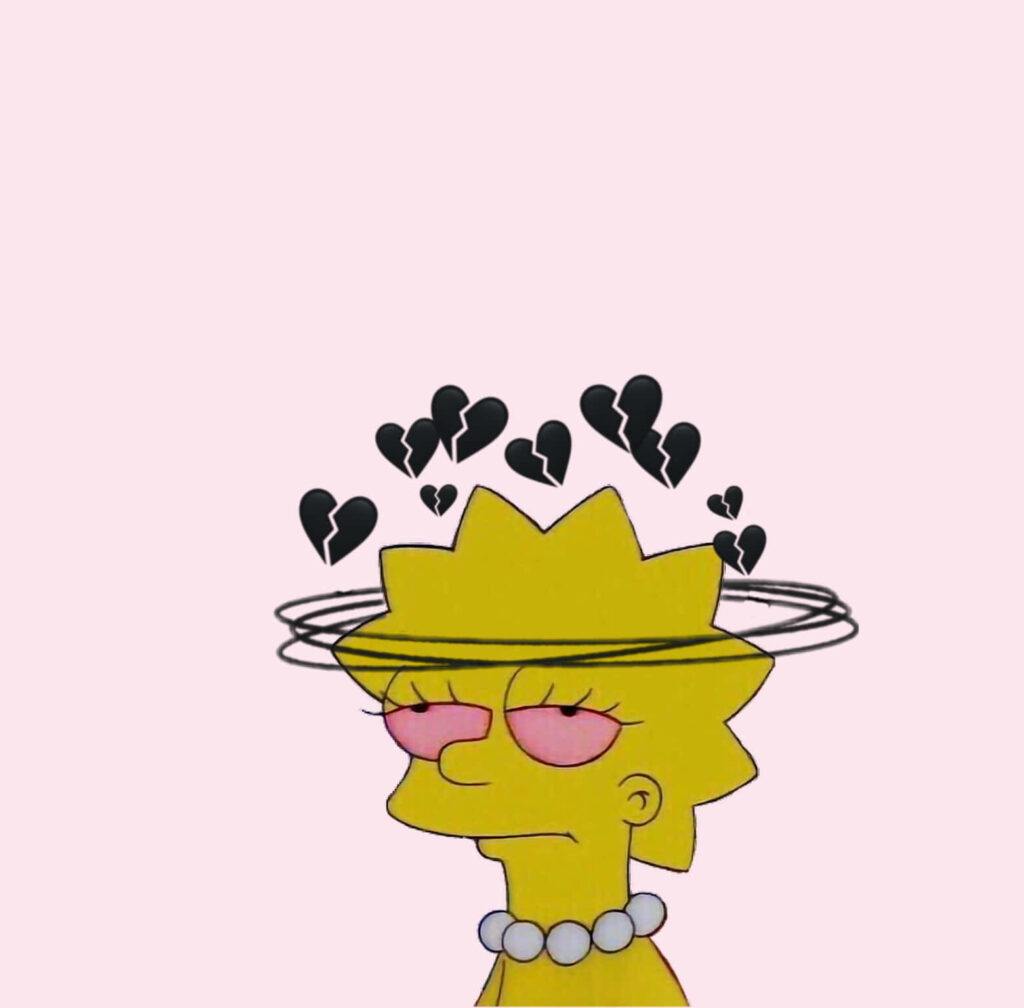 Sad Lisa Simpson Wallpaper: Minimalist Design with Broken Hearts