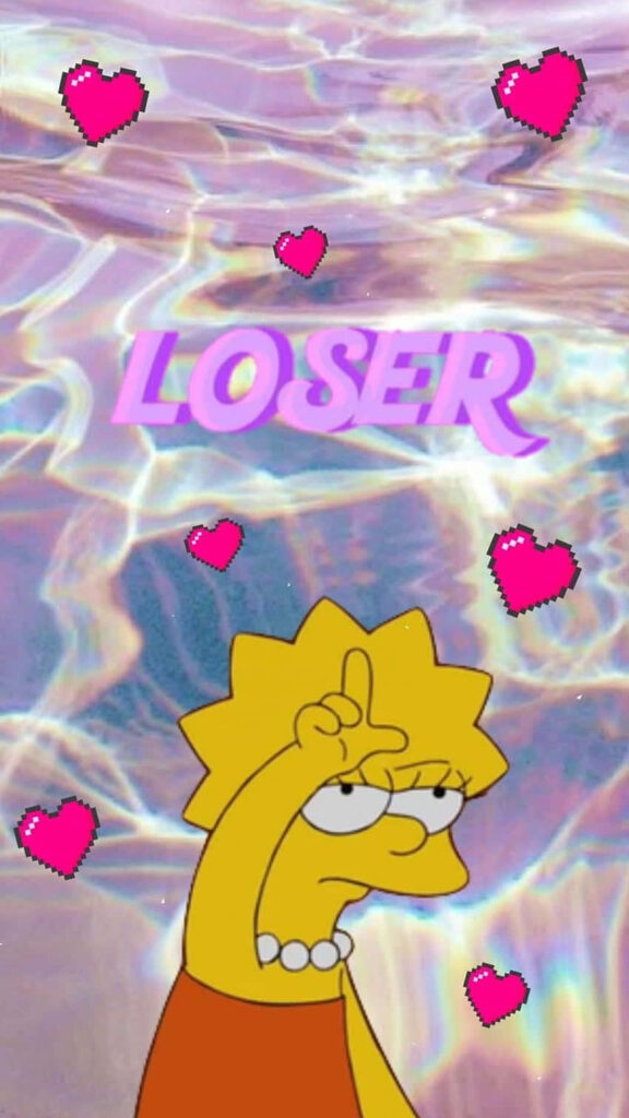 Vibrant Lisa Simpson Wallpaper: Sad Expression & Pixel Hearts