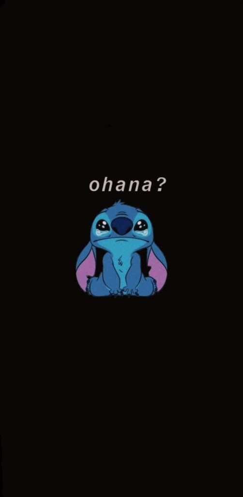 Stitch's Sad Expression: Ohana and Longing Against Dark Background Wallpaper