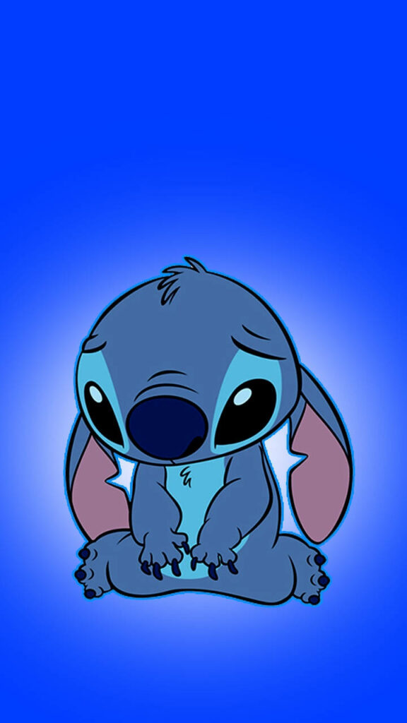 Sad Stitch Wallpaper: Blue Glow on Deep Blue Background