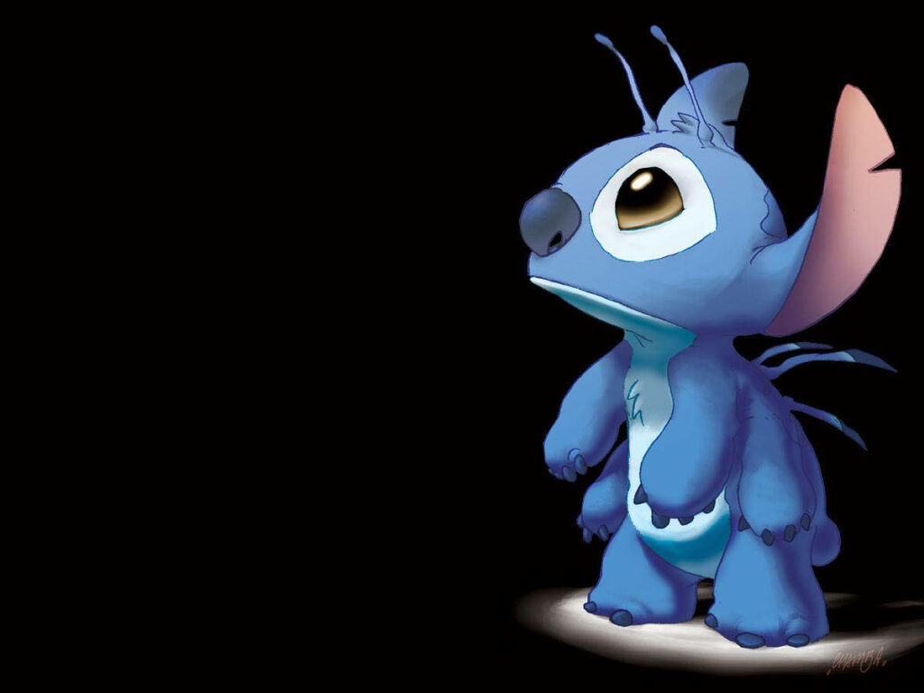 Sad Stitch Wallpaper: Lilo & Stitch Character in Dark Background