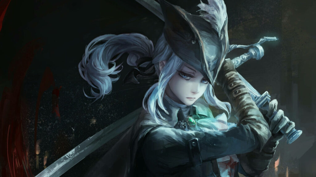 Fierce yet Adorable: Lady Maria in Anime Style Bloodborne Fantasy Wallpaper
