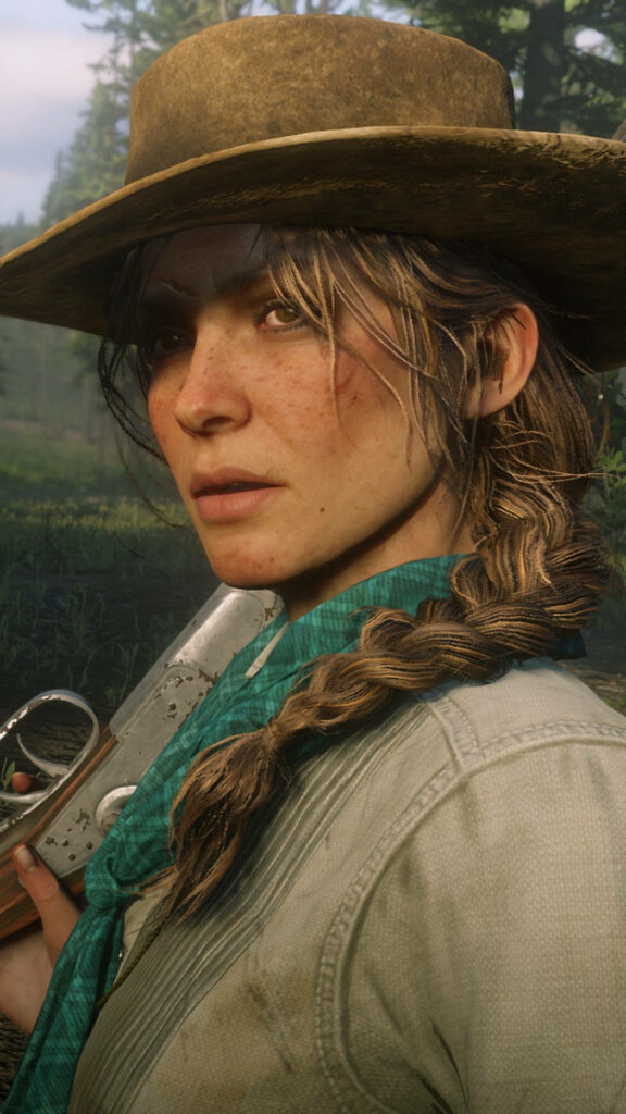 Sadie Adler Close-Up Wallpaper | Intense RDR2 Character Background