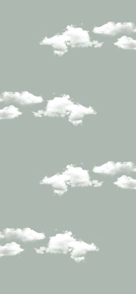 Sage green wallpaper with fluffy white cumulus clouds minimalist calming background design