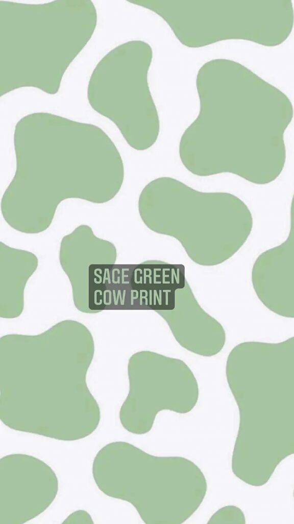 Sage green and white cow print wallpaper with organic shapes for modern minimalist decor background