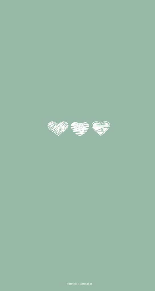 Soothing Serenity: Vibrant Hearts Embracing Minimalist Sage Green - HD Phone Wallpaper