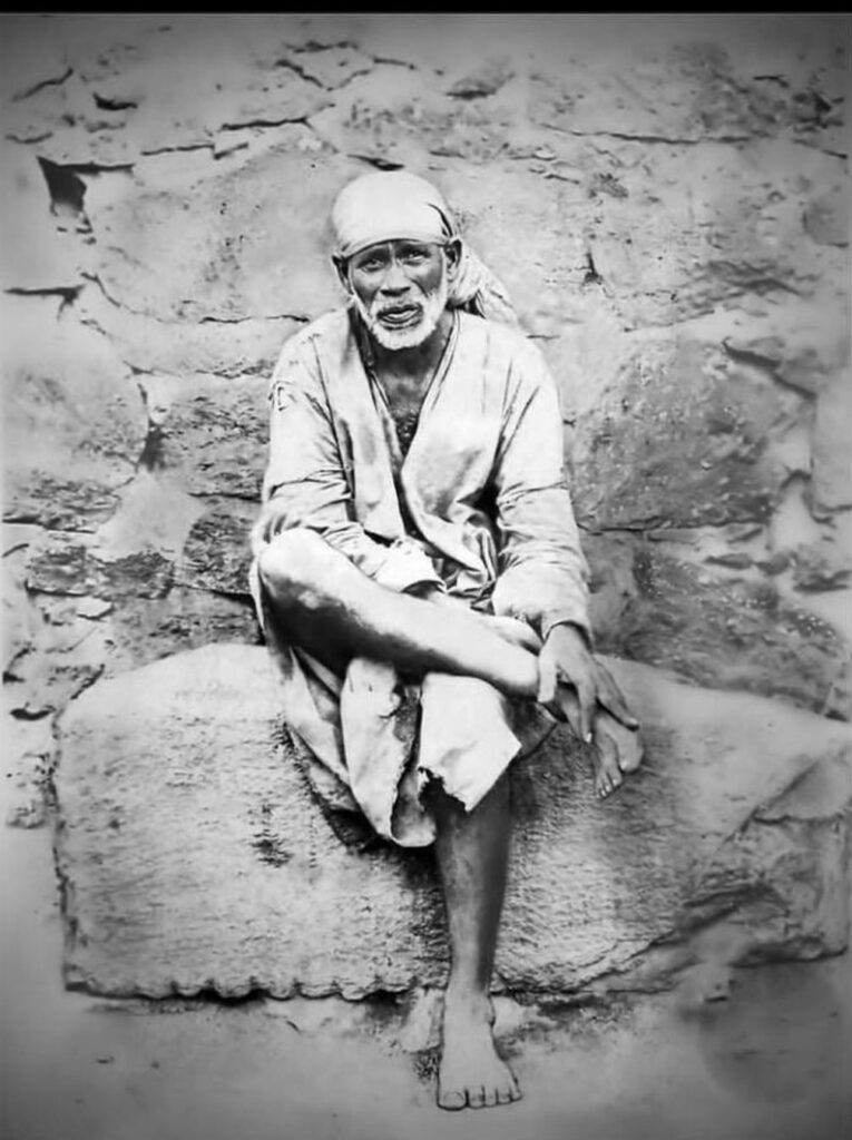 Black and white Shirdi Sai Baba wallpaper serene portrait rustic wall mobile background Sairam