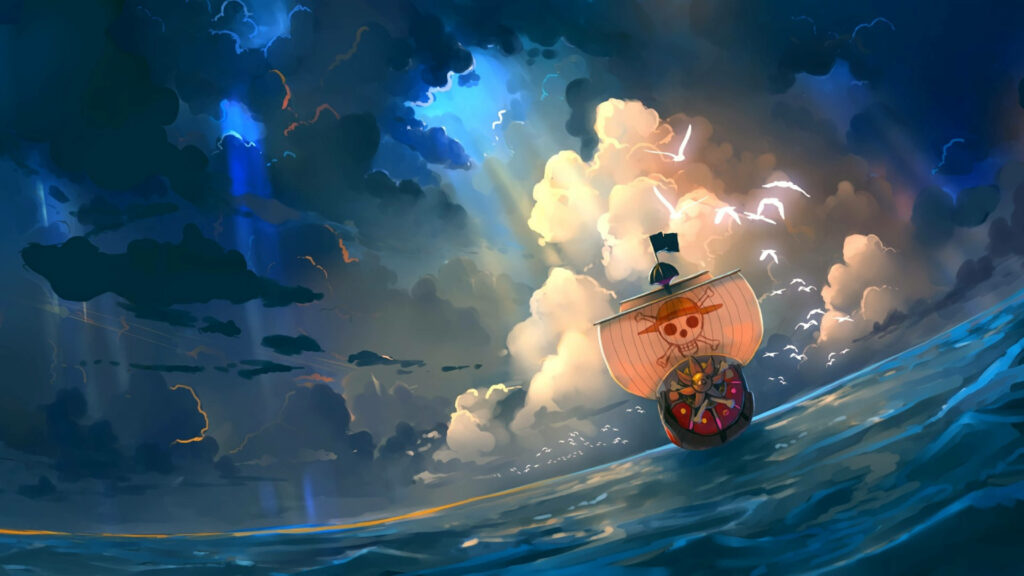 Scenic Marvels: A Captivating One Piece Voyage Across Skies, Seas, and the Legendary Thousand Sunny Ship Wallpaper