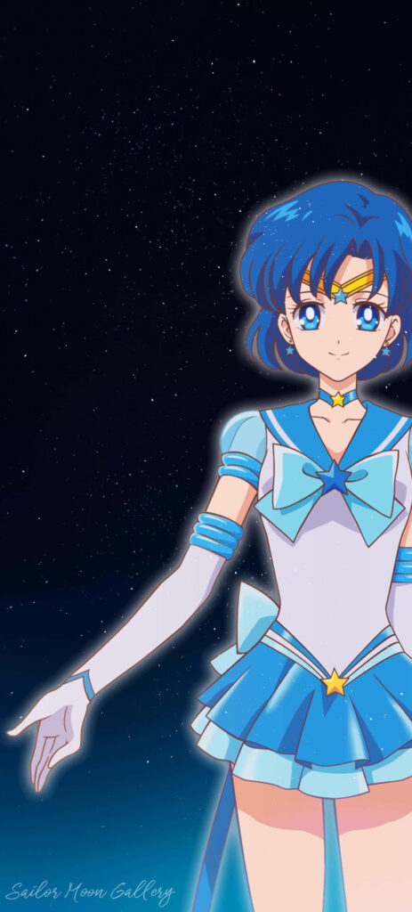 Elegant Guardian: Sailor Mercury Defends the World in her Iconic Sailor Uniform Wallpaper