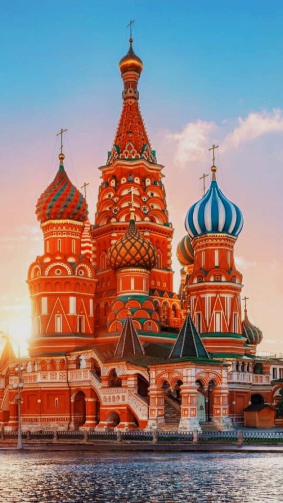 Saint Basils Cathedral Moscow colorful onion domes intricate architecture vibrant wallpaper background