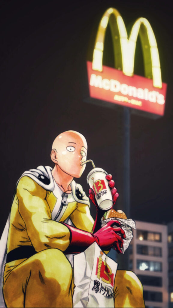 Aesthetic Saitama Anime Wallpaper: Casual Night Snack for iPhone