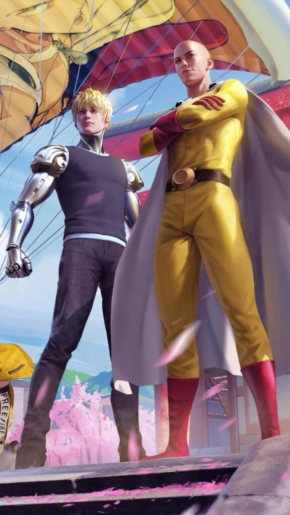 Saitama & Genos Dynamic Wallpaper: Cherry Blossoms & Bright Sky