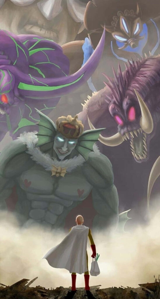 Saitama vs. Powerful Monsters: Epic One-Punch Man Wallpaper