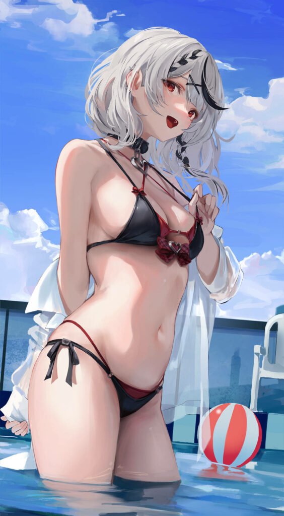 Sakamata Chloe in a Black Bikini - Summer Pool Wallpaper