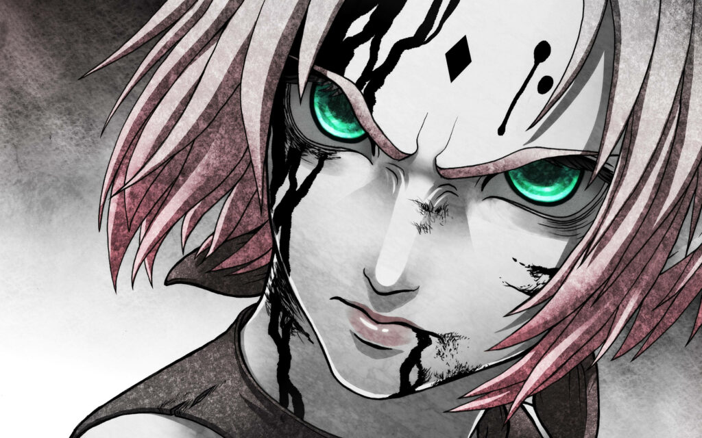 Intense Sakura Haruno Wallpaper: Dark Theme & Vivid Green Eyes