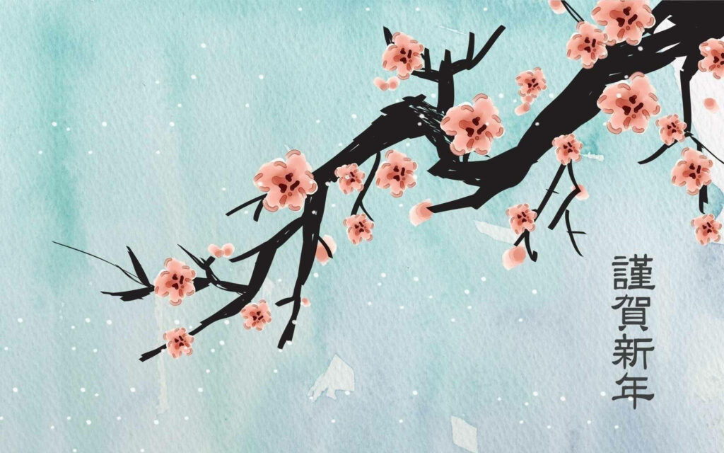 Sakura Serenity: A Delicate Cherry Blossom Branch adorning a Tranquil Mint Blue Tablet Wallpaper