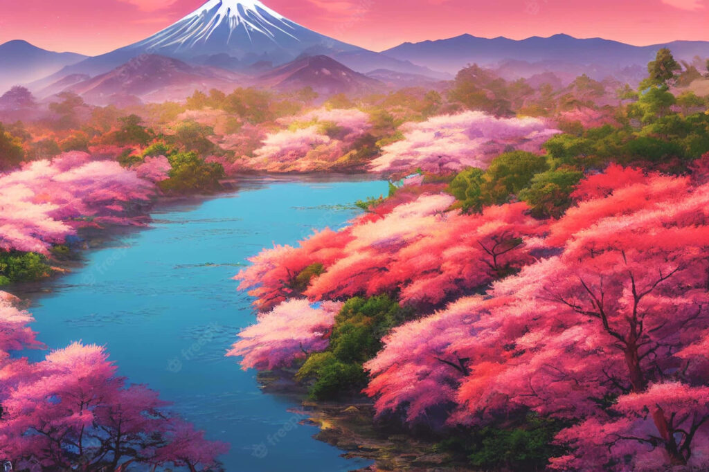 Blossoming Serenity: Immerse Yourself in Anime Magic with a Pink Sky and Cherry Blossom Bliss Wallpaper