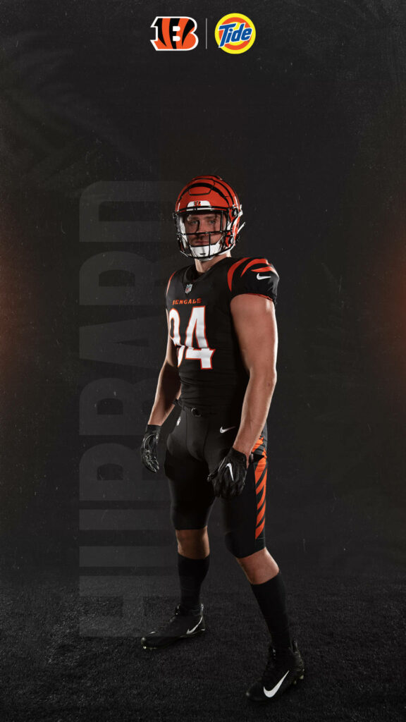 Sam Hubbard Cincinnati Bengals wallpaper dark background orange highlights modern sports design