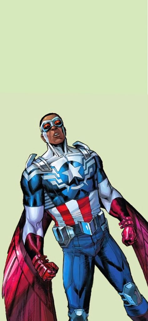 Marvel Sam Wilson as Captain America in star-spangled armor with metallic wings wallpaper
