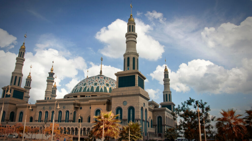 Majestic Islamic Center Mosque showcasing intricate architecture in Indonesia's Samarinda Province Wallpaper