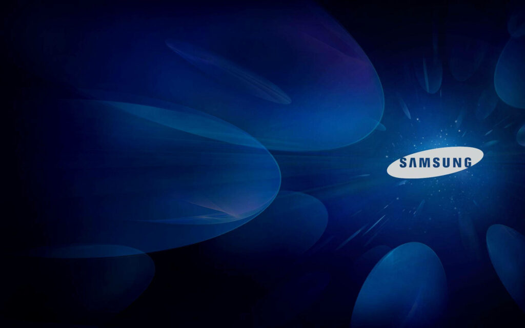 Futuristic Samsung Logo Wallpaper: Cosmic Blue Design with Light Flares