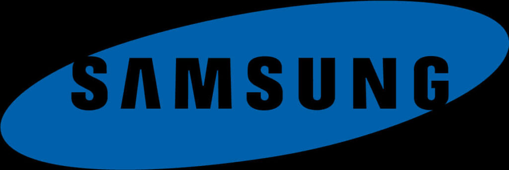 Sleek Samsung Logo Wallpaper with Bold Text on Blue Background