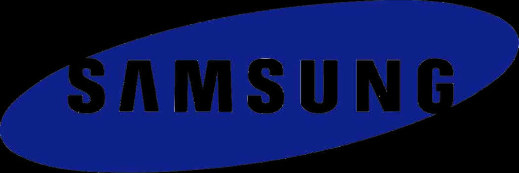 Modern Samsung Logo Wallpaper: Bold Black on Striking Blue Background