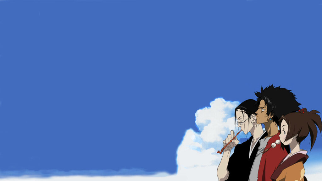 Skybound Warriors: Jin, Mugen, and Fuu Unleashed in Samurai Champloo's Epic Adventure! Wallpaper