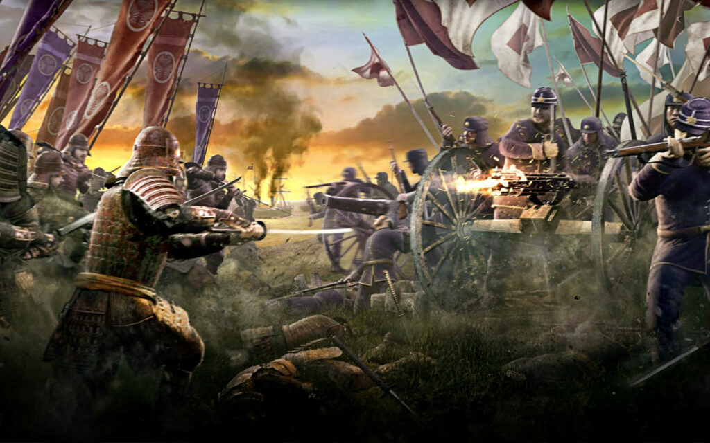 Warriors Unleashed: The Epic Clash in Shogun 2's Battlefield Wallpaper