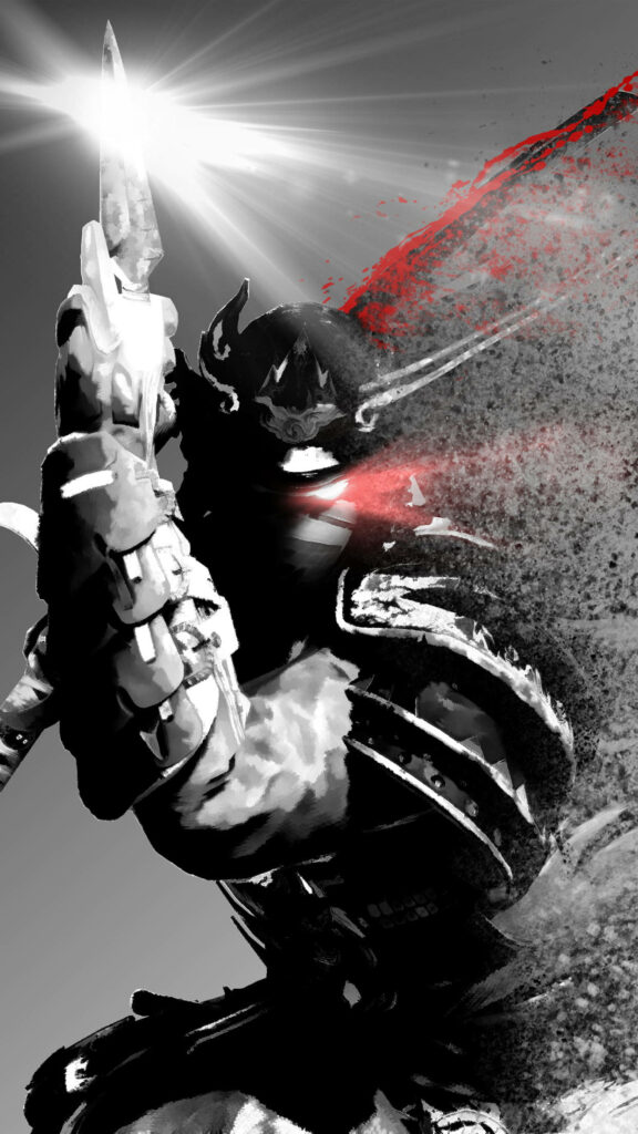 Imposing Samurai Warrior in Red Spray - For Honor Inspired Art Wallpaper