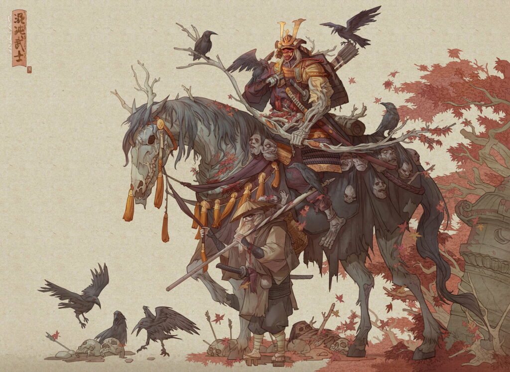 The Samurai Horseman amidst the Enchanted Grove: A Majestic HD Wallpaper