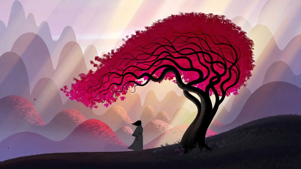 Intricate Digital Art: Majestic Samurai Jack Amidst Serene Tree Landscape Wallpaper