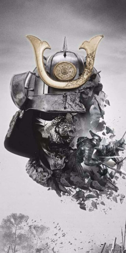 Fading Echoes of Valor: a Majestic Digital Illustration Showcasing a For Honor Samurai Amidst Aerial Warriors in a Mysterious Gray Sky Wallpaper