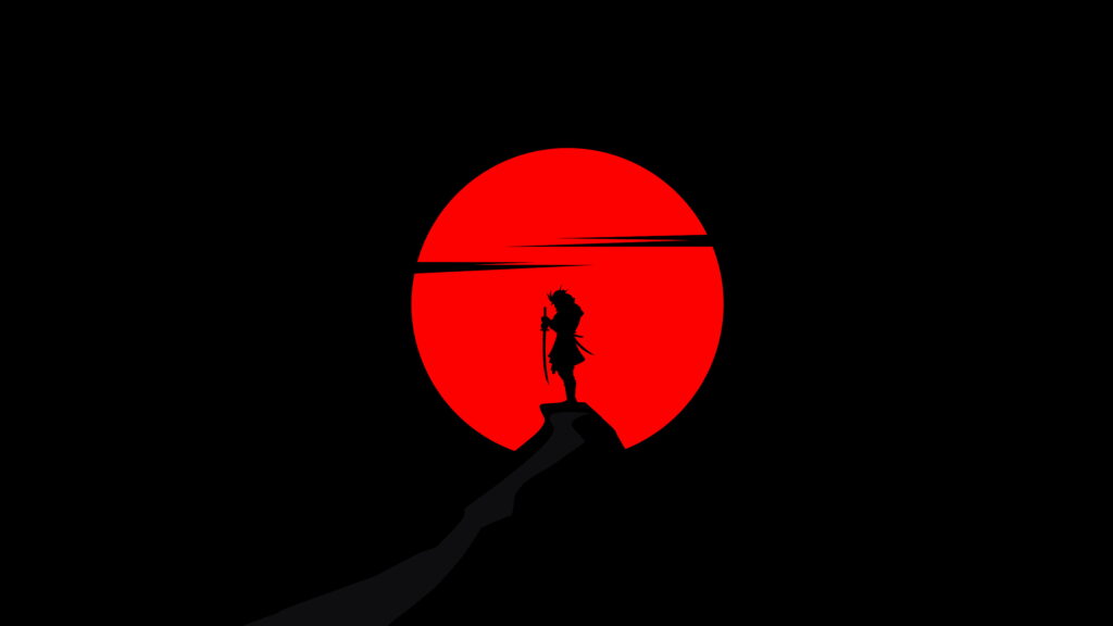The Digital Samurai: A Mesmerizing Depiction of Darkness on OLED Wallpaper