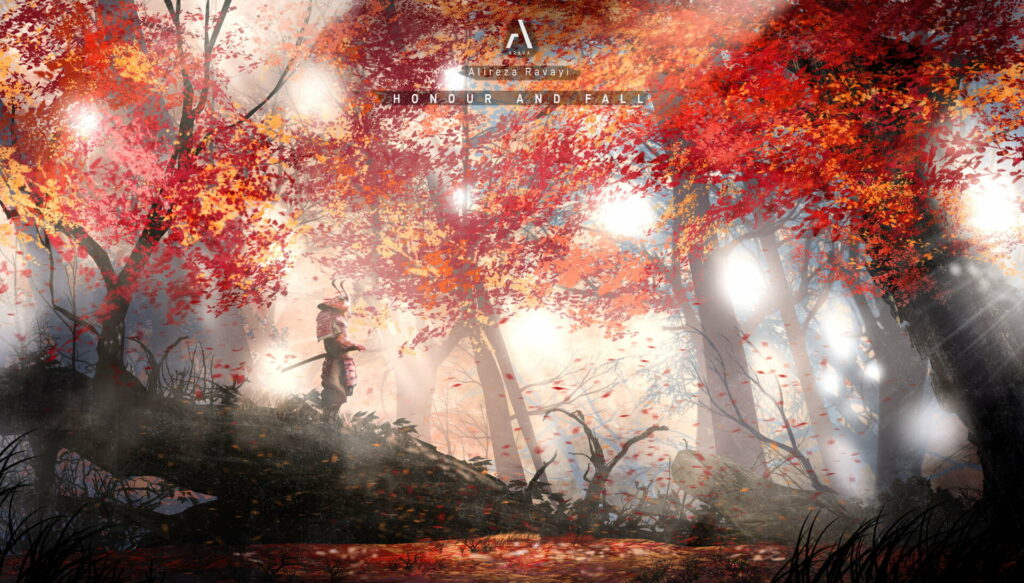 Mystical Samurai Sojourn in the Autumn Enchanted Woodlands: Captivating HD Wallpaper