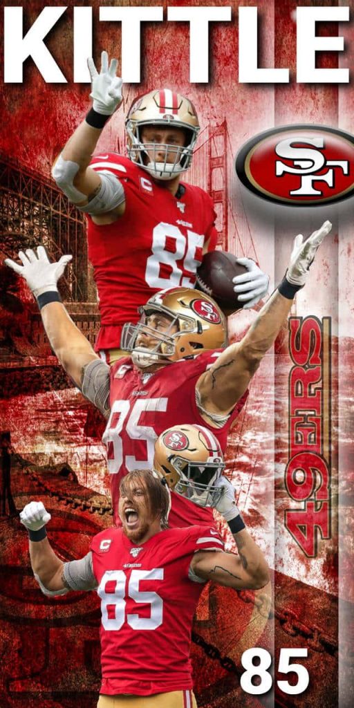 San Francisco 49ers George Kittle #85 dynamic wallpaper with Golden Gate Bridge background
