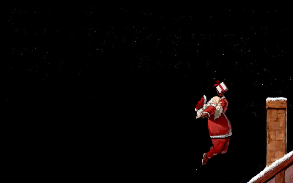 Joyful Santa Claus Rooftop Wallpaper for a Magical Holiday Background