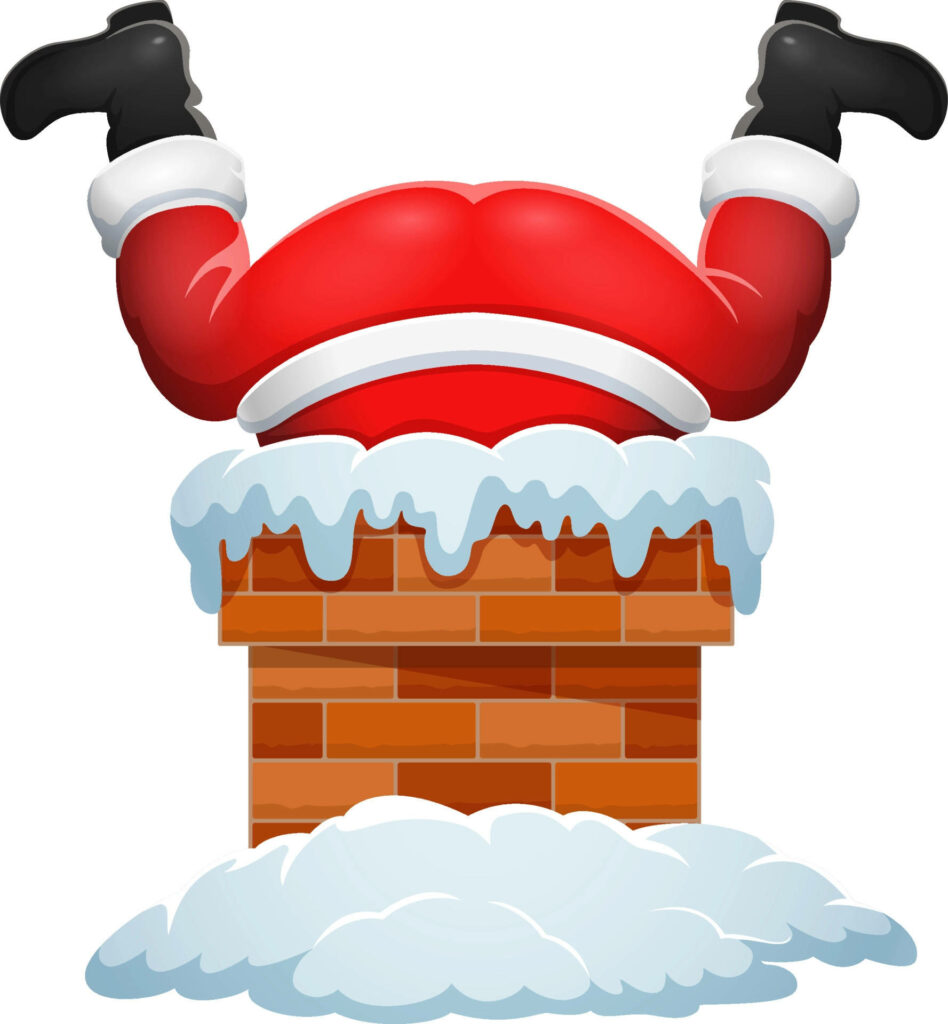 Santa Stuck Upside Down in Chimney - Playful Holiday Wallpaper