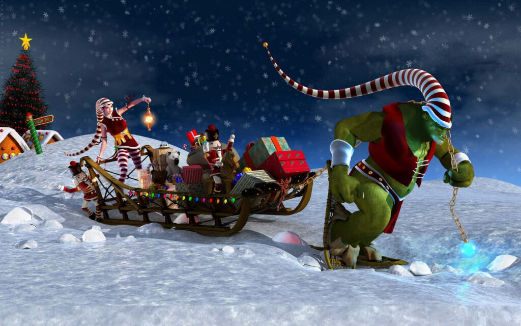 Festive Delights: Santa's Magical Ride Wallpaper