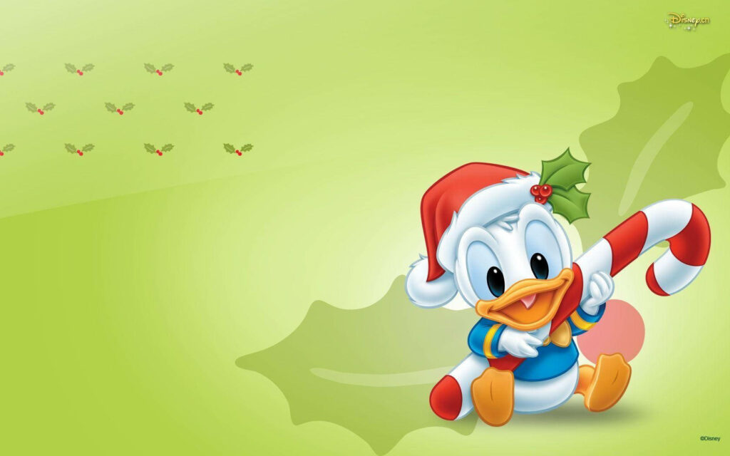 Festive Fun with Baby Donald Duck: An Adorable Christmas Cartoon Wallpaper