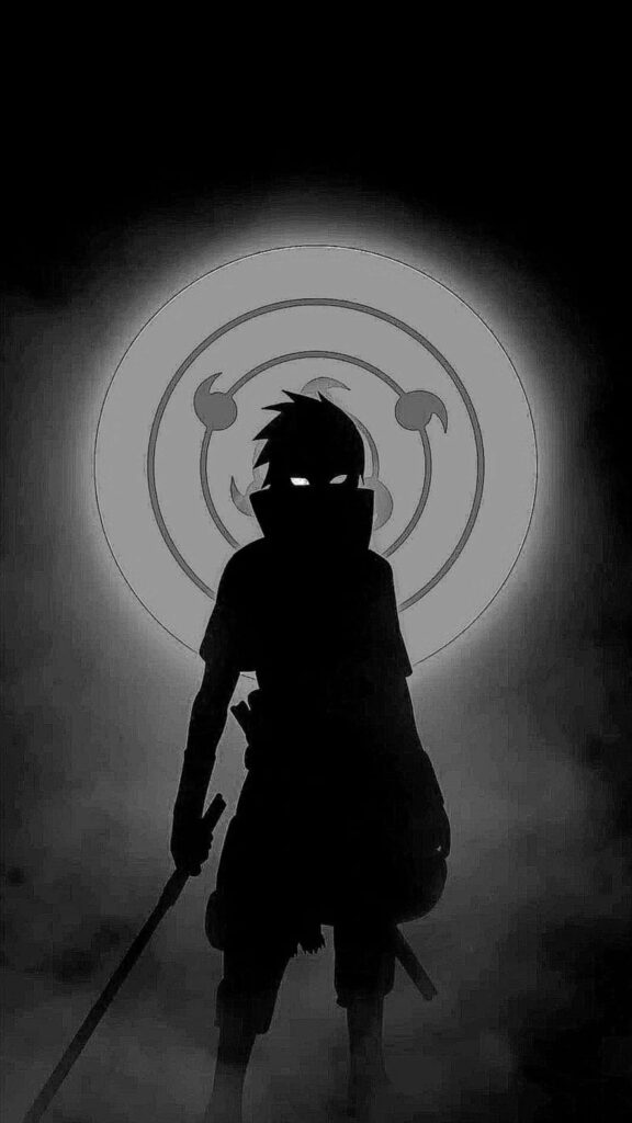 Sasuke Uchiha Silhouette Against Luminous Moon – Naruto Wallpaper