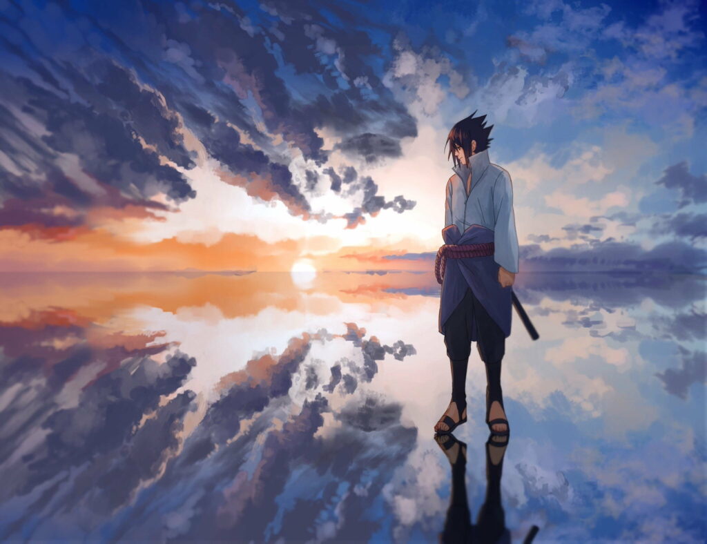 The Brooding Avenger: HD Wallpaper of Anime's Sasuke Uchiha in Naruto Background