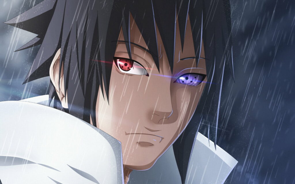 Manga Masterpiece: The Intense Rain-soaked Portrait of Sasuke Uchiha - Naruto HD Wallpaper