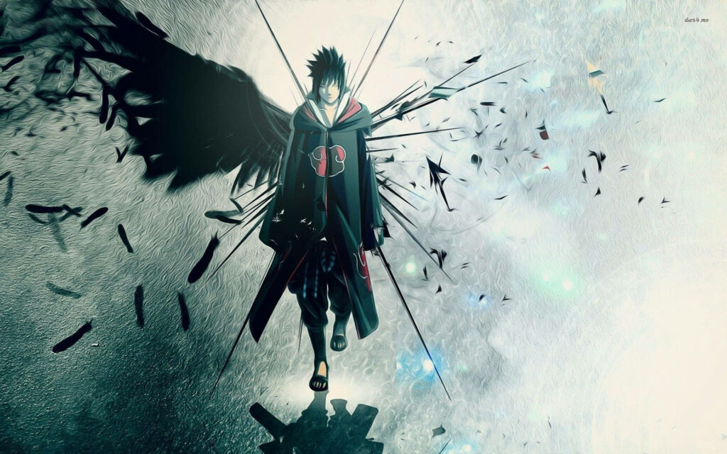 Swirling Fragments of Power: Sasuke Uchiha Personified in Intense HD Wallpaper